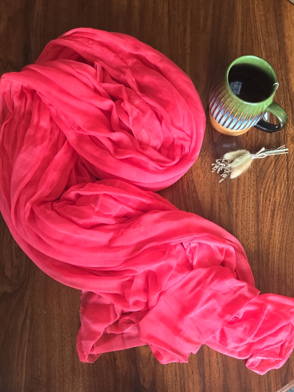 Vibrant Coral Pink Lightweight Dupatta Style Scarf